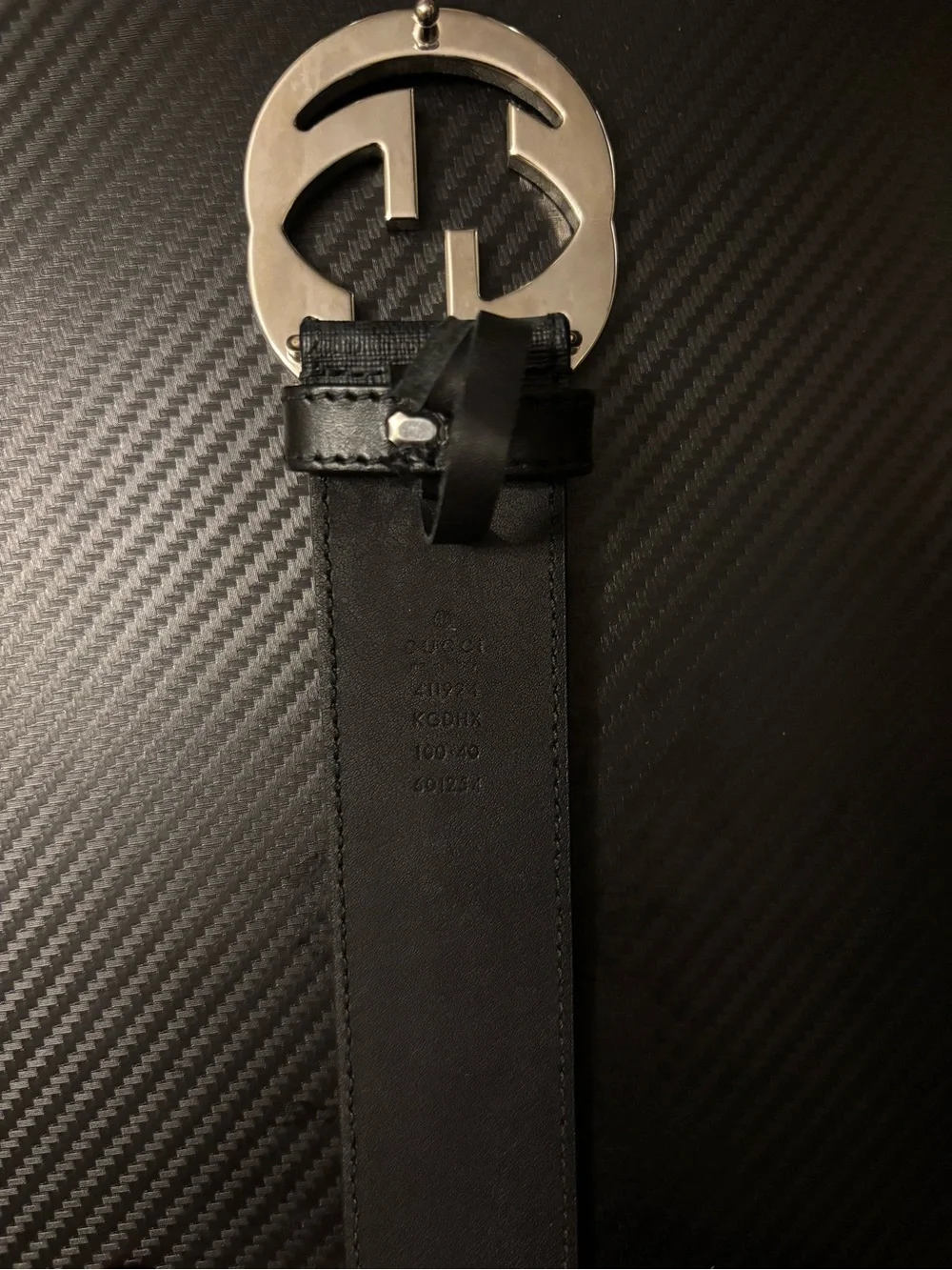 Gucci Black GG Canvas Belt with Silver Double G Buckle